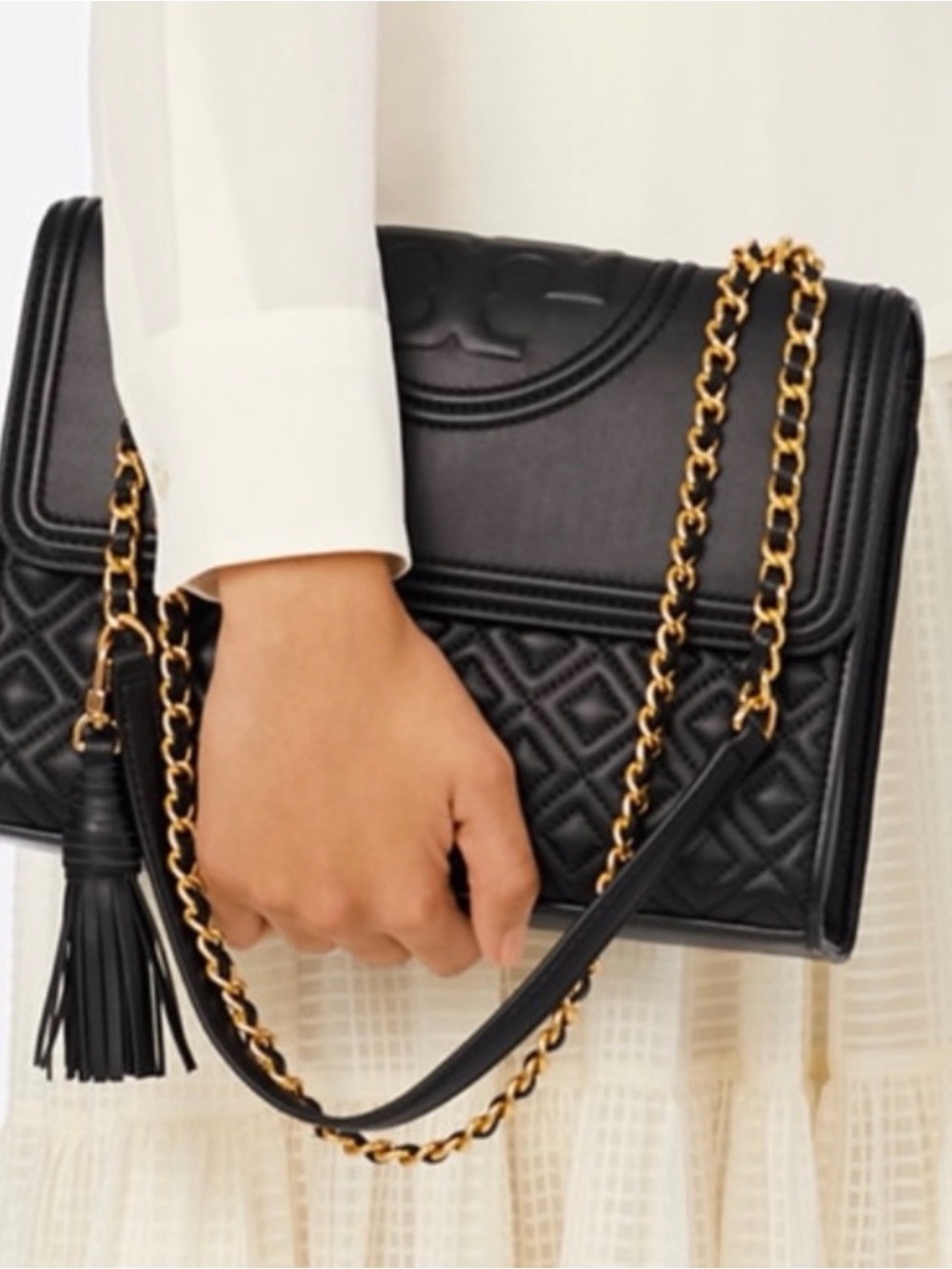 Tory Burch Fleming Convertible Quilted Shoulder Crossbody Bag Black Chain